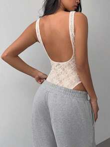 Body sin espalda de punto de unicolor casual para mujer - Blanco 2 - Ver 2