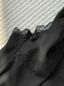 Top halter sin espalda con parches de lunares y encaje para mujer - Negro - Ver 5