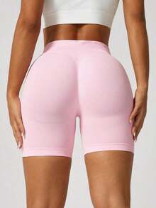 2 piezas Pantalones cortos de mujer de cintura alta, unicolor, elásticos y sin costuras, para yoga, fitness, deportes al aire libre y verano - Multicolor 2 - Ver 6