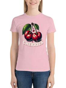 playera gráfica de algodón para mujer, estilo casual, lindo, color cereza, estilo clásico - Estilo negro. - Ver 10