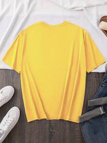Camiseta estampada de moda para mujer Circle Direction, suave y versátil, con gráficos de personajes femeninos elegantes, de manga corta y cómoda, adecuada para uso casual, una prenda moderna para todas las estaciones. - Amarillo - Ver 2