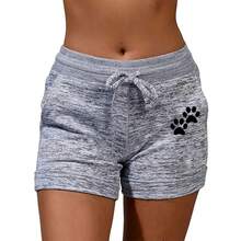 Pantalones cortos de verano para mujer, pantalones cortos estampados elásticos de cintura baja, pantalones cortos sexis para Fitness en la playa, talla grande para mujer - Gris Oscuro - Ver 2
