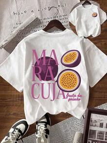 Short-Sleeved T-Shirt With Fruit And Summer Letter Print, Loose And Comfortable - 白色的 - 查看 7