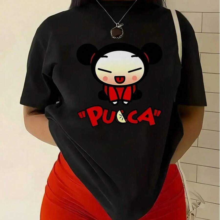 2026Camiseta de  de Manga Corta con Estampado Gráfico de Anime, Camiseta Casual de Cuello Redondo con Corte Regular, Tejido Cómodo para Todas las Estaciones, Adecuada para Uso Diario, Camiseta de Mujer,  Promocional, Hermosa Camiseta - Negro - Ver 1