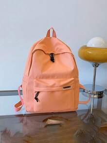 1pc Classic Basic Large Capacity Backpack For Back To School, With Laptop Compartment, Fashionable Multipurpose Backpack, Minimalist Solid Color Sports Bag, Adjustable Shoulder Straps, Lightweight Foldable Zipper Bag, Casual Travel Backpack, Suitable For Graduates, Boys, Girls, Teens/Youths, Outdoor, Travel, Middle School, High School, College, Any Occasion! - A - View 9