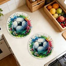 1 Set World Cup Football & Explosion Pattern Round Placemats, Suitable For Spring, Summer, Autumn And Winter. Designed With Multicolor Patterns, Made Of 100% Polyester Fabric - Multicolor - View 10
