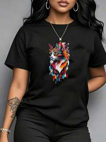 ComfortableCamiseta de manga corta con cuello redondo para mujer -- Camiseta de mujer, elegante y con estilo, casual y cómoda, adecuada para uso en vacaciones, camiseta de algodón puro para - Negro - Ver 11