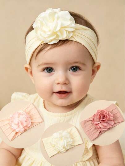 3pcs/Set Soft & Elegant Mesh Floral Decorated Hairband Headband For Babies, Party Accessories Love Valentine