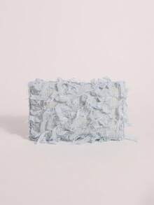1个浅蓝色雪纺3D镂空流苏信封包，清新时尚，适合浪漫婚礼季、夏季旅行和海滩度假（图案位置随机） - 藍色 - 查看 4
