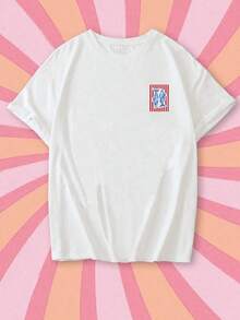 Women's Loose-Fitting T-Shirt With A Round Neck And Exquisite Print. Soft And Breathable Fabric, Comfortable To Wear, And Short Sleeves. Casual And Relaxed Fit, Versatile Style. Made From High-Quality 100% Pure Cotton (200 G). - 白色 - 查看 3