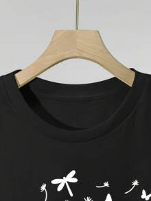 Short-Sleeved T-Shirt With Animal Print, 100% Cotton, Crew Neck, For Spring/Summer, Machine Washable, Economical And Suitable For Casual Wear In All Seasons, Women's T-Shirt 97431-Vintage Street Style Unisex Loose Cotton Short Sleeve Crew Neck T-Shirt Blouses For Women. Blouses.Casual Blouses For Ladies. - 黑色 - 查看 4