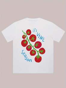 Playera Blanca Tallas Grandes para Mujer, Estampado de Jitomates con Texto "It's Vine Season", Cuello Redondo, Manga Corta, Corte Casual, Algodón Suave, Ideal para Uso Diario y Verano - Blanco - Ver 8
