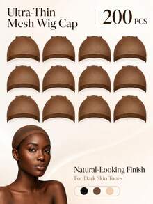 200 piezas Redecillas para el cabello de mujer, set de redecillas de nailon elásticas tejidas, redecillas de cabello elásticas y transpirables adecuadas para pelucas de encaje completo, adecuadas para pelucas naturales de tono de piel oscuro, redecillas cómodas para uso diario en pelucas, trenzado y cuidado del cabello - Multicolor - Ver 2
