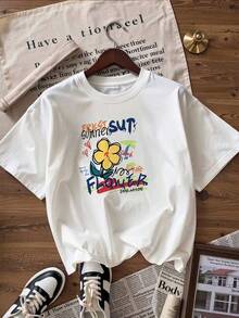 Camiseta de Manga Corta con Estilo Juvenil y Veraniego,Camiseta de manga corta de moda para primavera y verano de 2026, hecha en México, 180 gramos. Estampado de dibujos animados, modelo de pareja, apta para uso interior o exterior. Cuello redondo, unisex, ideal para oficina y ocio. Paquete de una pieza. - WH-P631577SLNDXZGY517 - Ver 3