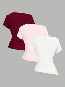 Camiseta casual asimétrica de hombro para mujer - Multicolor 4 - Ver 2