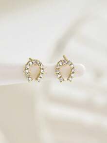 1 Pair U-Shaped Geometric Zirconia Stud Earrings, Suitable For Daily Wear, Commute, And Weddings - Gold - View 3