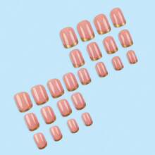 24片短款裸粉色闪粉美甲贴纸，方形，适合日常通勤；1瓶果冻胶；1个指甲锉 - 彩色 - 查看 4