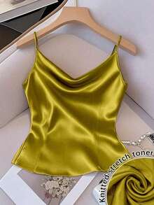 Chaleco sin mangas de mujer de tela tejida brillante, ajuste ceñido, apto para uso diario y para capas, primavera/otoño/invierno - Verde - Ver 5