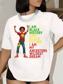 Women's T-Shirt With Graphic Print "History And The Future, I Am The Wild Plus-Size Dream Of My Ancestors" Short Sleeve And Round Neck For History Month Celebration, Casual Wear, 220g - 白色的 - 查看 1