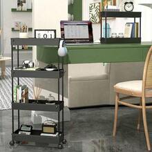4-Tier Slim Rolling Storage Cart Storage Cart Organizer Rolling Utility Cart, Mobile Shelving Unit Slide Out Storage Shelves For Kitchen Living Room Bathroom Laundry Room & Dressers Outdoor Decor - 黑色 - 查看 5