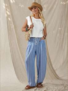 Camiseta de cuello redondo sólida, casual para el verano - Blanco - Ver 6