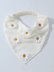 1件女款原創花卉刺繡荷葉邊頭巾，雛菊裝飾，適合日常穿搭與度假夏季髮飾海灘髮帶女用頭巾 - 彩色 - 查看 9