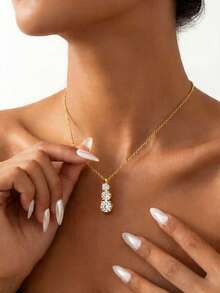 1pc 1 Carat Elegant 3-Diamond Moissanite Necklace, 925 Sterling Silver Pendant Necklace, Promise Necklace, Eternal Necklace, Luxury & Refined Women's Jewelry, Christmas Gift - Luxury Three-diamond Moissanite Necklace - View 5
