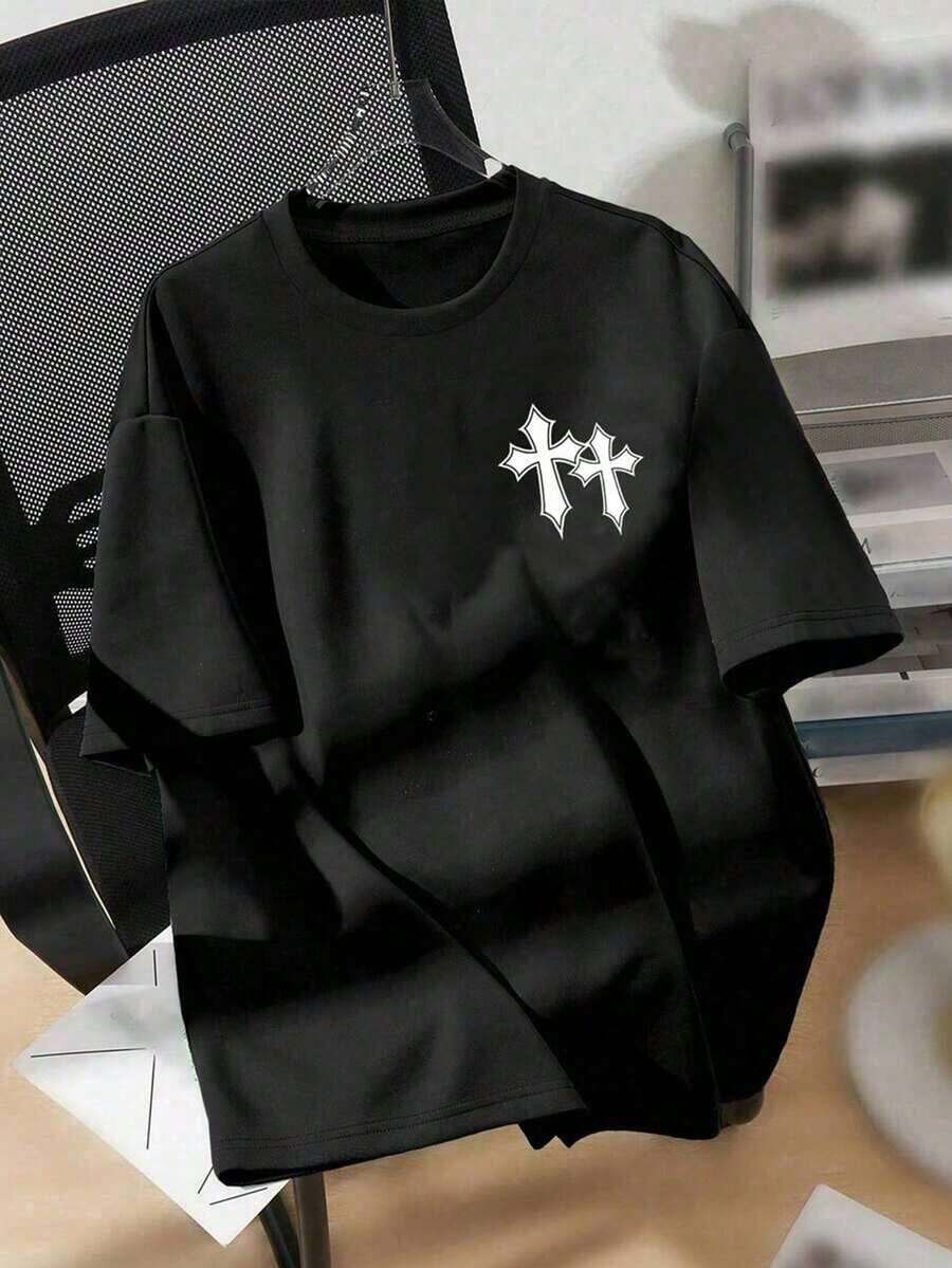 Camiseta holgada y suelta con estampado para hombre, primavera/verano - Negro - Ver 1