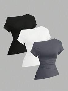 Camiseta casual asimétrica de hombro para mujer - Multicolor 15 - Ver 1