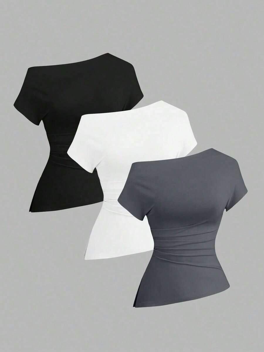 Camiseta casual asimétrica de hombro para mujer - Multicolor 15 - Ver 1