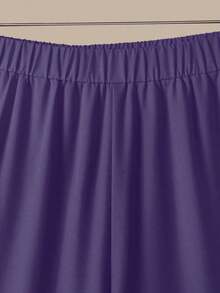 2 piezas Conjunto de top y pantalones casuales estampados para mujer - Morado Violeta - Ver 5