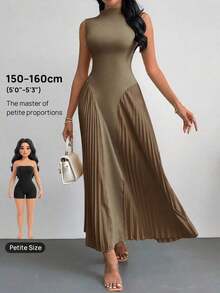 Vestido ajustado de línea A con pliegues elegante para mujer - Caqui - Ver 9