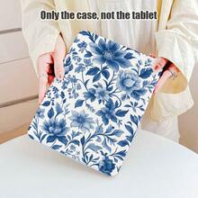 1pc Indigo Floral Pattern Flip Cover Tablet Case With Pencil Slot, 360 Degree Rotating Stand, Built-In Pen Slot, PU Leather Case With Auto Sleep/Wake Function, Suitable For Back To School, Valentine's Day, Holiday Gifts - Multicolor - View 8