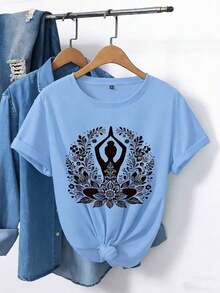 Short Sleeve T-Shirt With Lotus Mandala Print - Bohemian Design, Comfortable Crew Neck, Ideal For Yoga And Casual Wear, Suitable For All Seasons - 粉色 - 查看 9