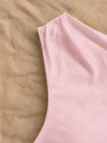 Blusa asimétrica de hombro con pliegues y estampado de lunares estilo Y2K para mujer - Rosa Pálido - Ver 4