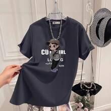 Women's Casual Printed T-Shirt, Short Sleeves, Round Neck, Spring/Summer Local Urban Fashion. MYM6 - 黑色 - 查看 3