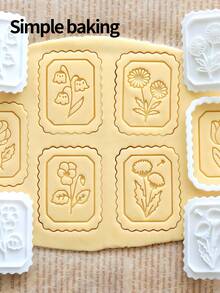 1pc Vintage Photo Frame Flower Cookie Cutter Stamp, 3D Embossed Rose Tulip Lily Daisy Pansy Dandelion Biscuit Mold, DIY Kitchen Baking Supplies & Clay Mold For Birthday Decoration Gift - View 7