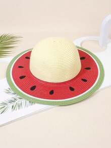 1 pieza Sombrero de ala ancha con estampado de sandía para niños, protección UV para verano y uso en exteriores - 1PC - Ver 3