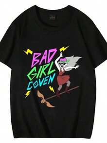 Bad Girl Coven Letter Print T Shirt Woman Men Harajuku Summer Casual Cotton Clothes Short Sleeve Tee High Quality T Shirt - 黑色 - 查看 1