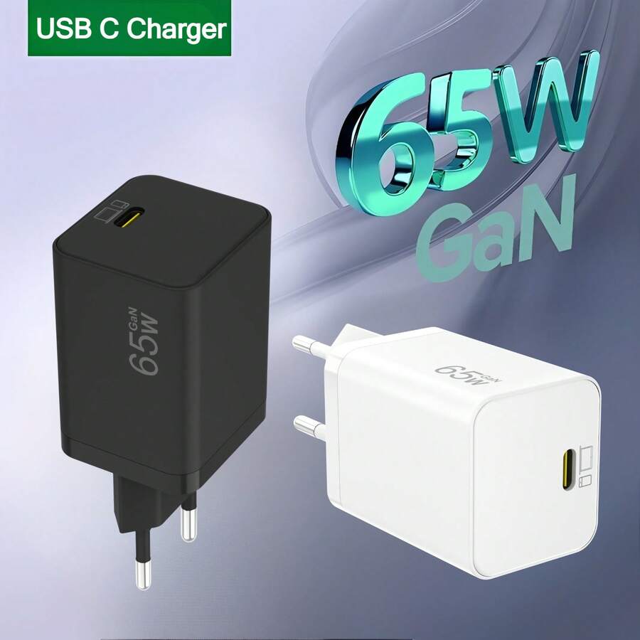 65W GaN USB-C Super Fast Charger, PD65W Quick Wall Charger, Suitable For Laptops, 17/16/15 Series, /Tablets Type-C Power Adapter - White - View 1