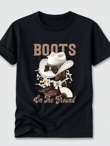 Camiseta unisex de manga corta, HumoristaOesteGráficoTeeparaHombres-RetroVaqueroDiseñoCon características destacadasBotas,HechodeTranspirablePerfectoparaPaísMúsicaFestivales,RanchoReuniones,InformalRopa urbanaYVeranoAtuendo de jugadorashombre, , , Dazymujer,romwehombres, bohochic,maestrasregalos,camisetaparaconjuntos de mujercon curvasparamu,y2k, - Negro - Ver 1