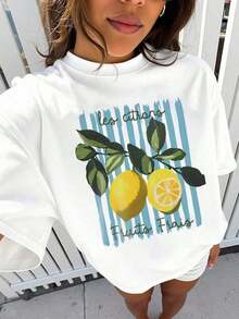 One  Casual T-Shirt For Men And Women, Short-Sleeved, Crew Neck, With A Lion Print And Slogan, Ideal For Spring And Summer. Versatile, Easy To Match, Suitable For Everyday Wear, Streetwear, Vacation Outfits, And Weekend Get-Togethers. - 杏子 4 - 查看 7