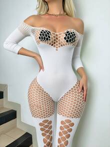 Women's Sexy Spaghetti Strap Mesh Bodystocking Lingerie - White - View 2