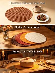 3/1 Peça Tapete Resistente ao Calor de Silicone, Almofada de Isolamento Redonda Antiderrapante para Bancada de Cozinha, Mesa de Jantar, Adequada para Colocar Pratos Quentes, Louça, Piquenique ao Ar Livre, Churrasco - Multicolorido - Visão 3