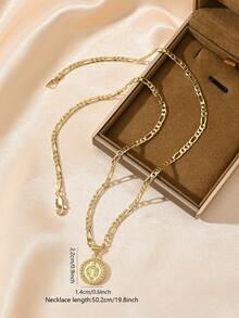 1pc Fashionable Vintage Religious Pendant Necklace For Women, Classic St. Benedict Pendant Design, Inlaid With Sparkling Zirconia, Luxurious And Exquisite Texture. Comes With 50cm Chain, Comfortable And Tangle-Free, Vintage Elegant With Sacred Charm, Perfect For Daily Wear, Religious Worship And Gifts. - Yellow Gold - View 7
