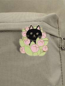 4pcs Cute Plant Floral Cat Enamel Brooch, Daisy, Tulip, Cat Shaped Pins, Fashion Accessory, Gift For Friends - Multicolor - View 8