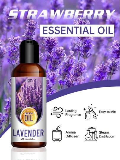 LISM 30ml/100ml Lavender Essential Oil, Long-Lasting Fragrance, Beautifully Designed Portable Bottle, Suitable For Facial Moisturizing, Hair, Skin And Body Care, Applicable To Aroma Diffuser, Aroma Wood, Home, Outdoor Travel, Car, Excellent Gift Choice For Holidays