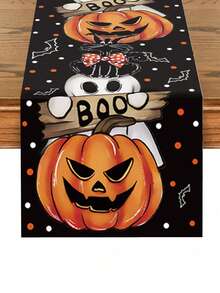 1pc 180cm*35cm Halloween Table Runner, Pumpkin Ghost Pattern Polyester Fabric Tablecloth, Halloween Decoration, Halloween Party Dinner Table Decor, Home Decor, Halloween Candy Decoration, Happy Halloween Decoration, Tabletop Centerpiece Decor, Scary Halloween Decoration - Multicolor - View 12