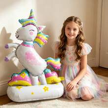 5pcs 97cm Colorful Standing Smiling Unicorn Balloons, Children's Toys, Birthday Party, Wedding, Baby Shower, Bachelorette Party, Wedding Decoration - Multicolor - View 1