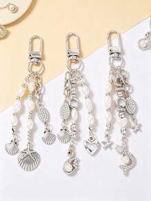 1 pieza Llavero de cisne de cristal con sirena, llavero con estrella de mar en forma de corazón y concha, accesorio para bolso - Multicolor - Ver 7